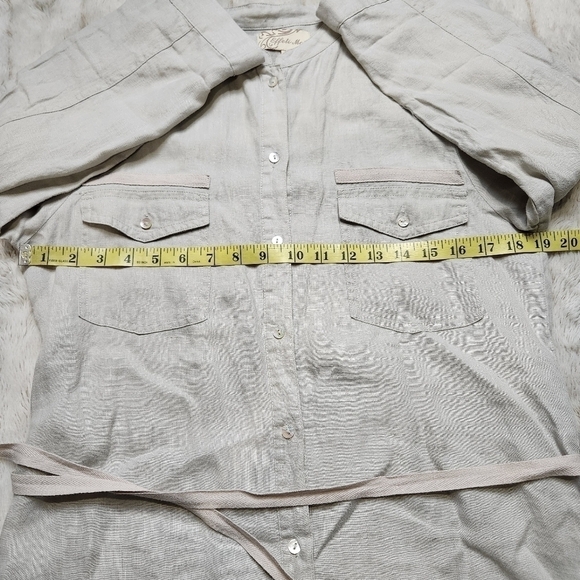 Shirt Dress Mini 100% Linen safari inspired Tan color Buttons Size S EFFETI MODA - Picture 10 of 13